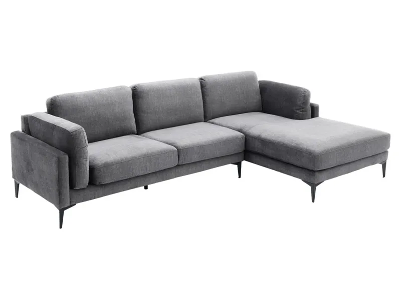 Canapé d'angle design MANHATTAN 295cm velours gris foncé ressorts ensachés 3 places pieds métal