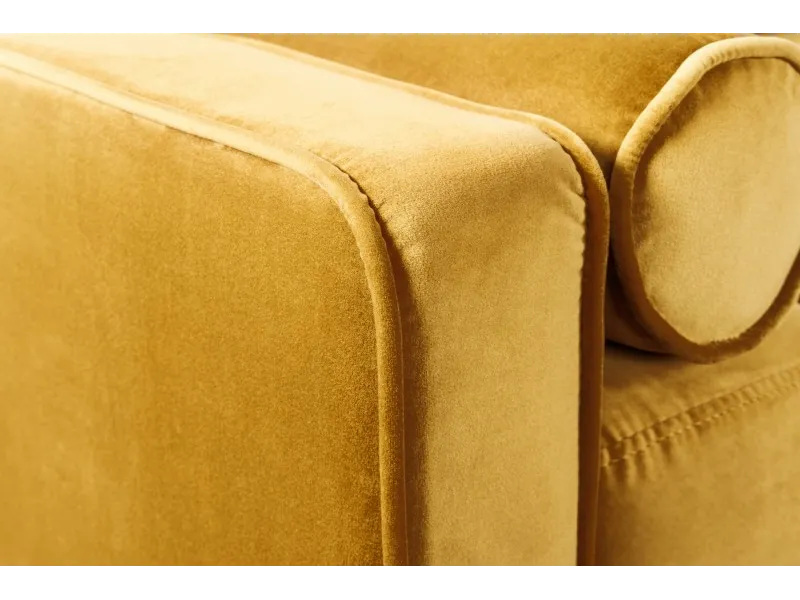 Canapé design capitonné en velours coloris abricot avec pieds chrom...