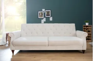 Canapé convertible design classique de couleur beige en tissu avec ...