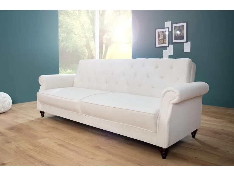 Canapé convertible design classique de couleur beige en tissu avec ...