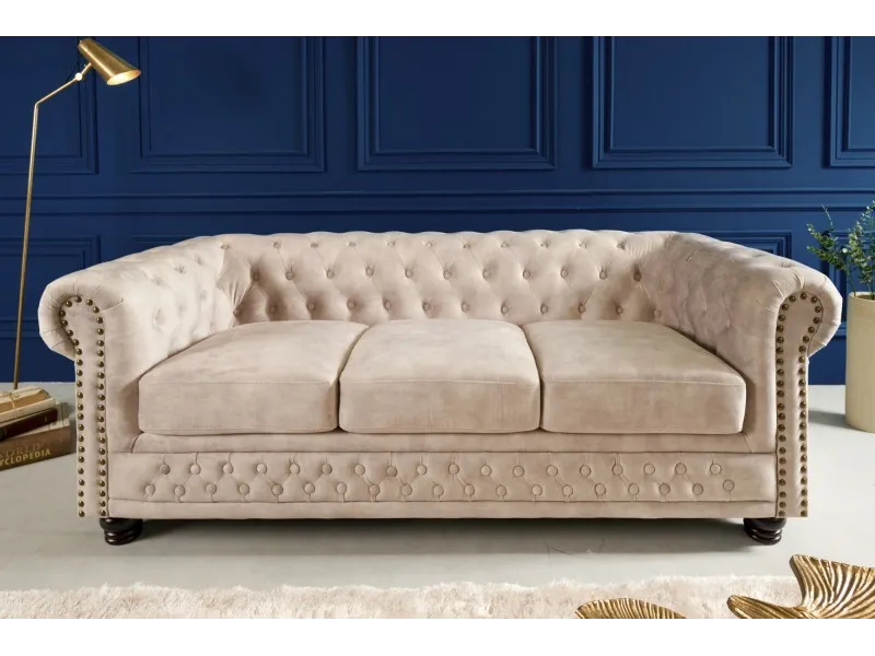 Canapé 3 places design chesterfield capitonné en simili cuir marron...