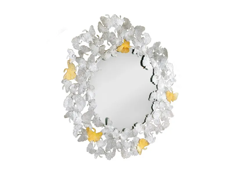 Miroir Rond avec Cadre en Feuilles de Ginkgo - Fait Main