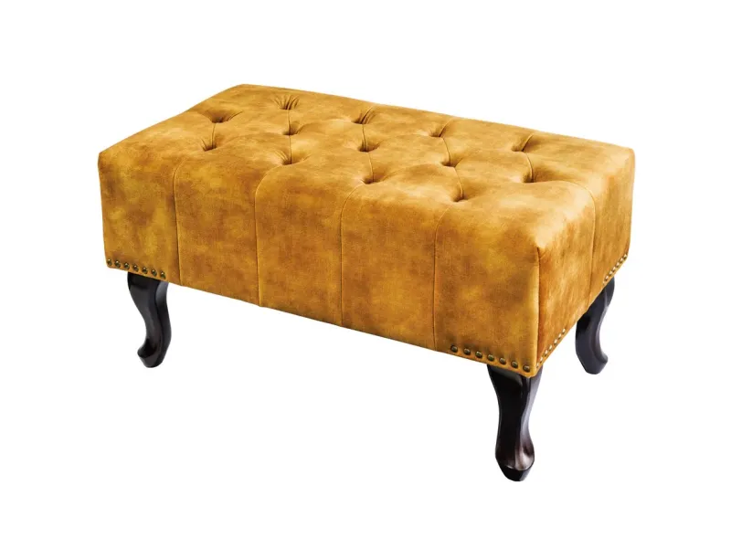 Repose-pieds CHESTERFIELD – Élégance et confort en velours jaune moutarde