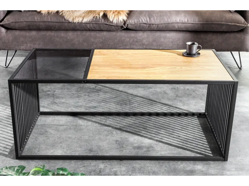 Table Basse Industrielle à Deux Niveaux Aspect chêne sauvage naturel