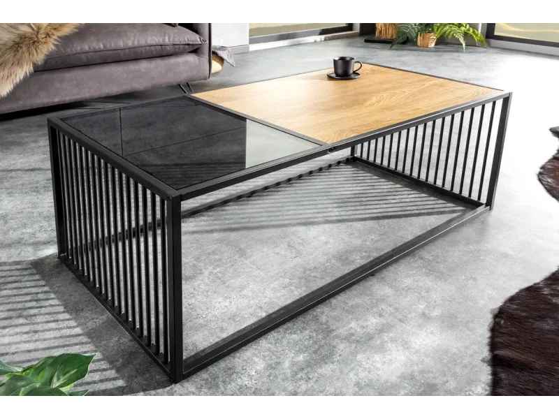 Table Basse Industrielle à Deux Niveaux Aspect chêne sauvage naturel