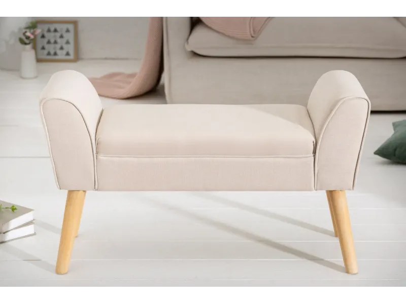 Banc de Style Rétro en Lin Beige - Élégance et Confort dans un Design Intemporel