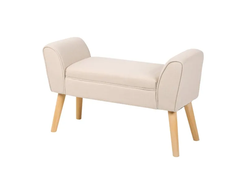 Banc de Style Rétro en Lin Beige - Élégance et Confort dans un Design Intemporel