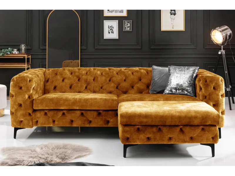 Canapé MODERN BAROCK 240cm 3 places – Élégance et raffinement en velours jaune moutarde