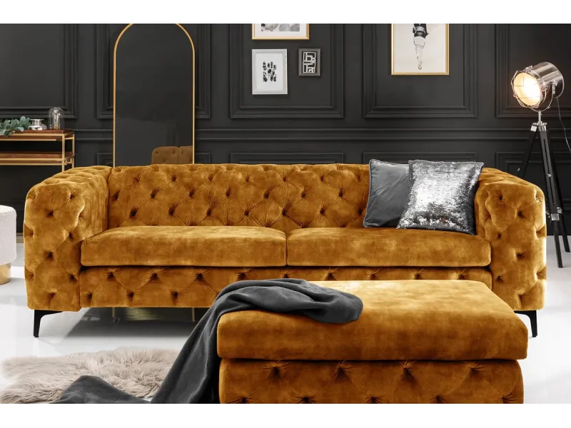 Tabouret MODERN BAROCK 90cm – Velours Jaune Moutarde