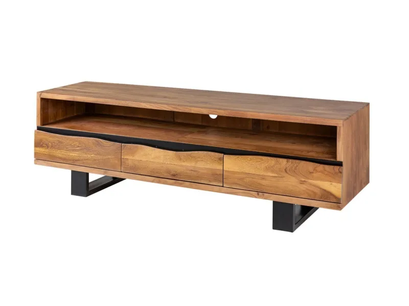 Meuble TV en Bois d'Acacia Massif - Finition Miel Naturel