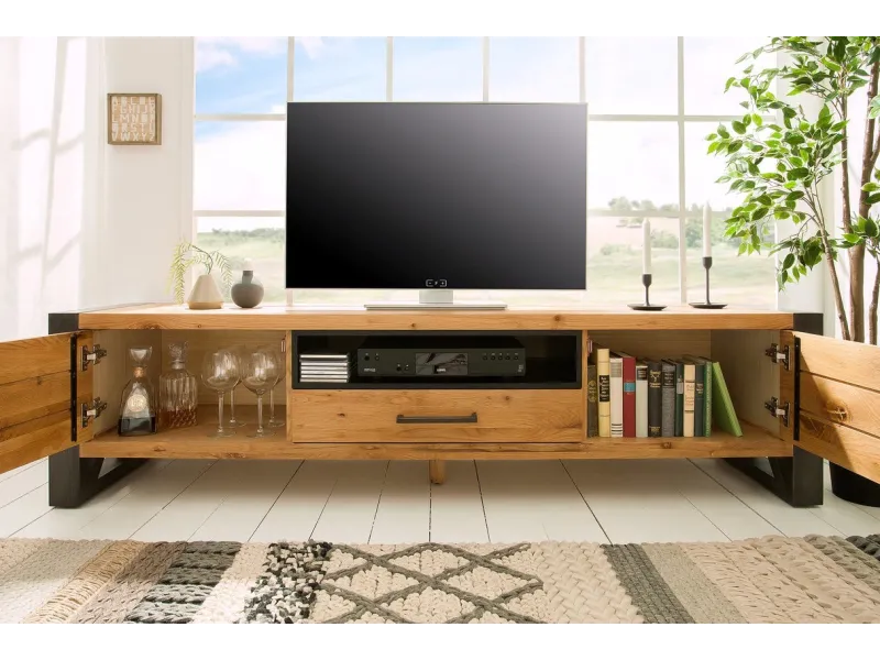 Meuble TV en Bois Massif de Chêne Sauvage 200cm