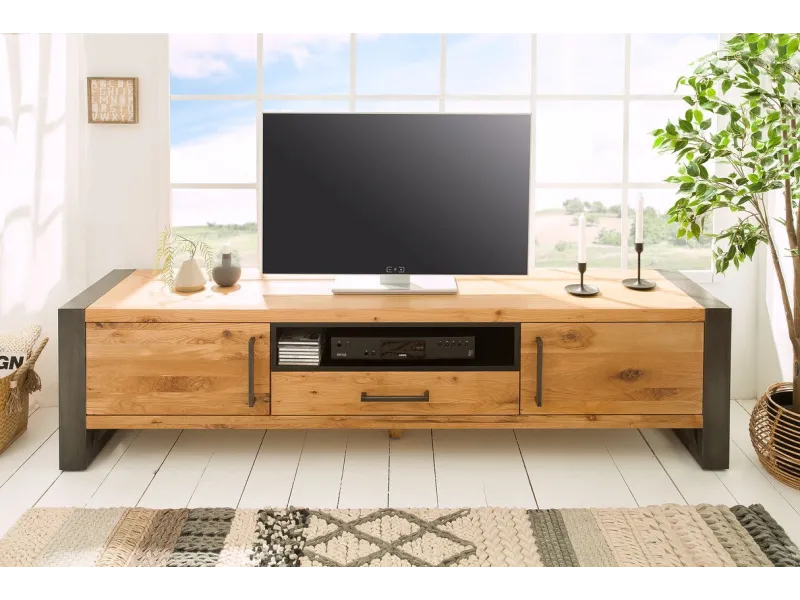 Meuble TV en Bois Massif de Chêne Sauvage 200cm