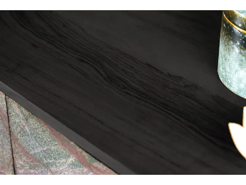 Meuble TV 160cm en Bois d'Acacia avec Façades en Placage de Pierre Marbrée