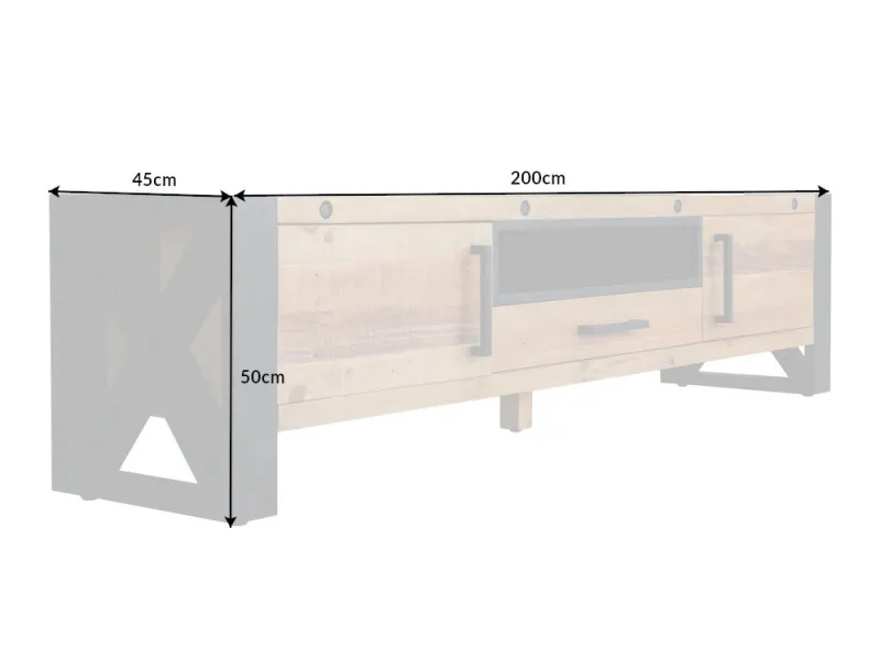 Meuble TV Industriel en Bois Massif avec Cadres en Fer Noir