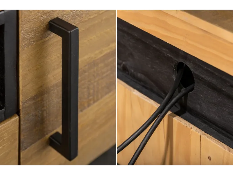 Meuble TV Industriel en Bois Massif avec Cadres en Fer Noir