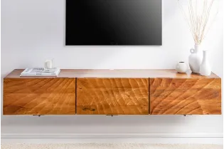 Meuble TV Suspendu en Bois de Manguier avec Surface en Relief 3D 2