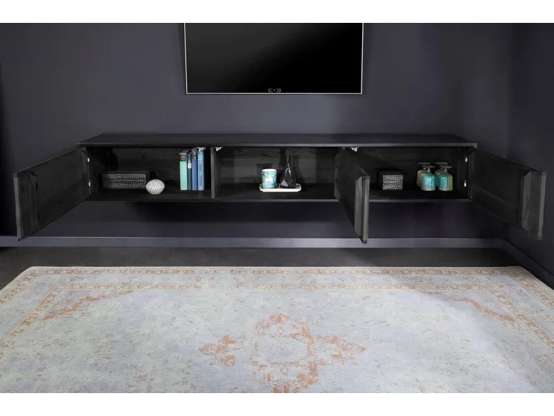 Meuble TV avec Façades en Placage de Pierre Marbrée