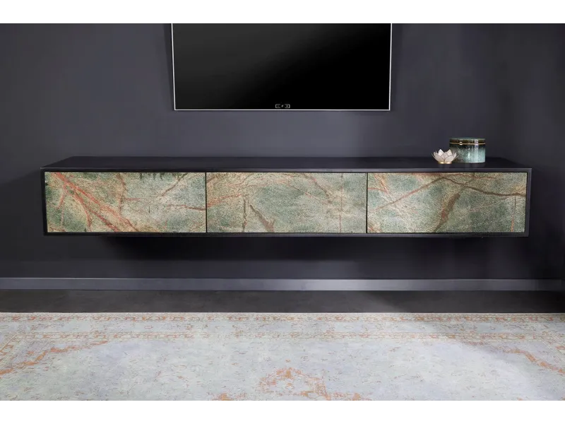 Meuble TV avec Façades en Placage de Pierre Marbrée