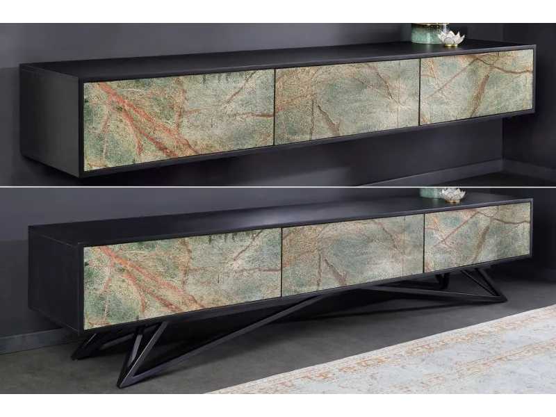 Meuble TV avec Façades en Placage de Pierre Marbrée