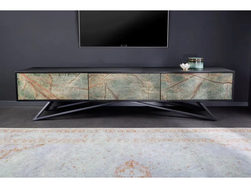 Meuble TV avec Façades en Placage de Pierre Marbrée