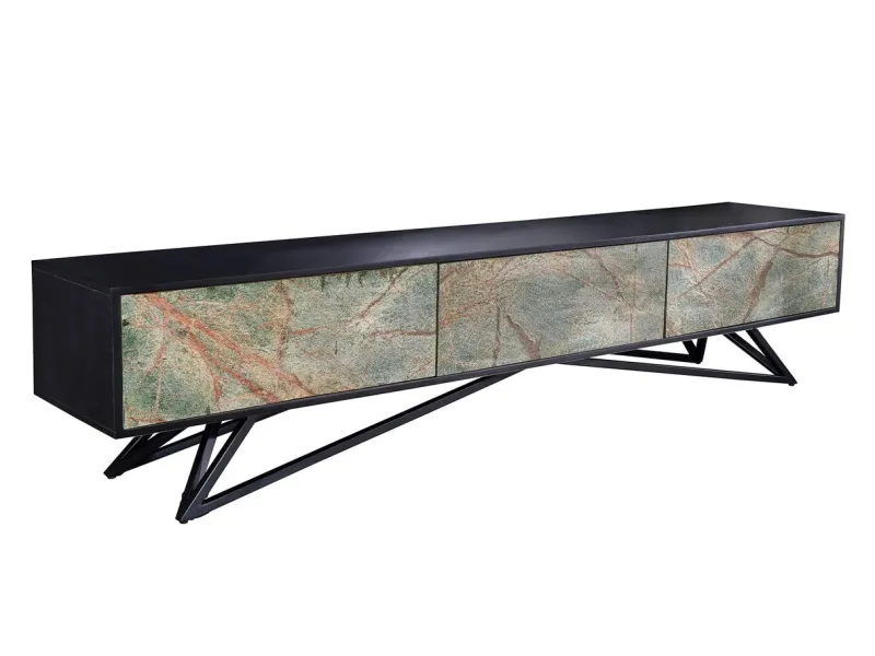 Meuble TV avec Façades en Placage de Pierre Marbrée