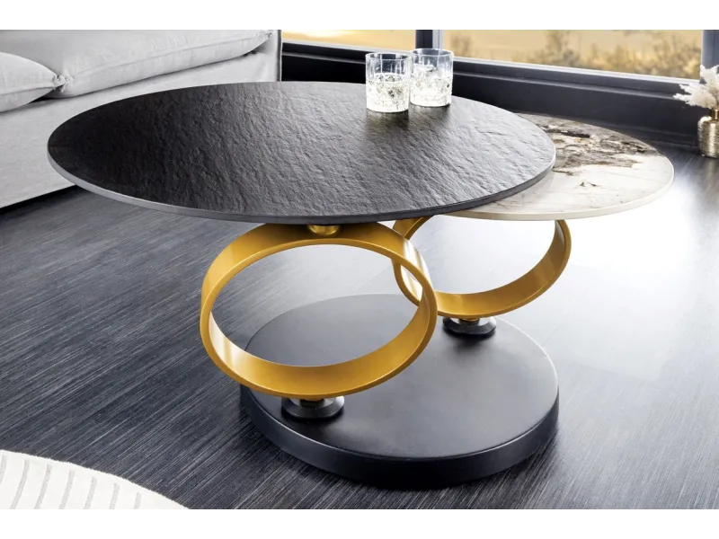 Table basse pivotante DANCING RINGS en céramique noire – Design moderne et luxe | Bellozia