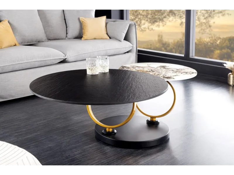 Table basse pivotante DANCING RINGS en céramique noire – Design moderne et luxe | Bellozia