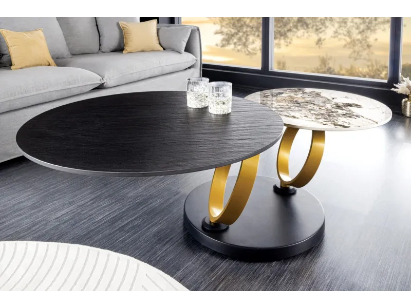 Table basse pivotante DANCING RINGS en céramique noire – Design moderne et luxe | Bellozia