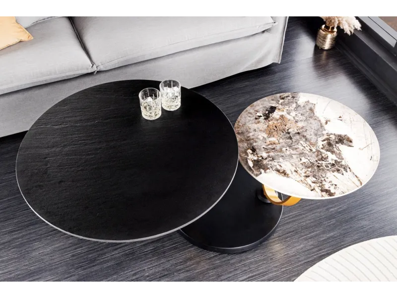Table basse pivotante DANCING RINGS en céramique noire – Design moderne et luxe | Bellozia