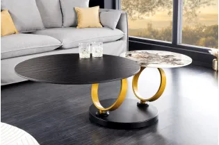 Table basse pivotante DANCING RINGS en céramique noire – Design moderne et luxe | Bellozia