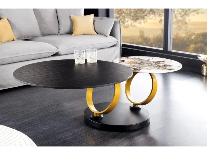 Table basse pivotante DANCING RINGS en céramique noire – Design moderne et luxe | Bellozia