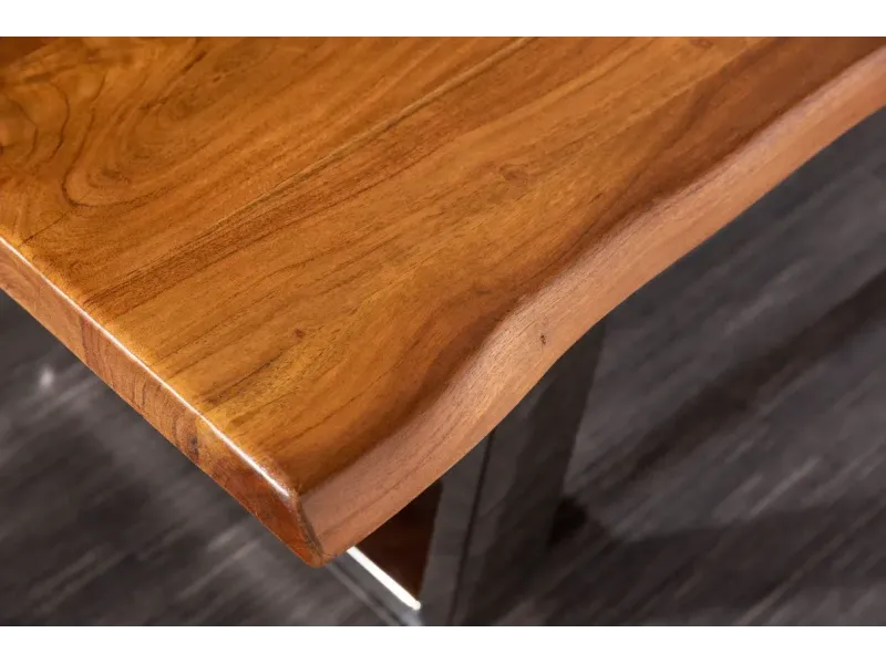 Table basse moderne 110cm coloris naturel et chromé en bois massif pas cher