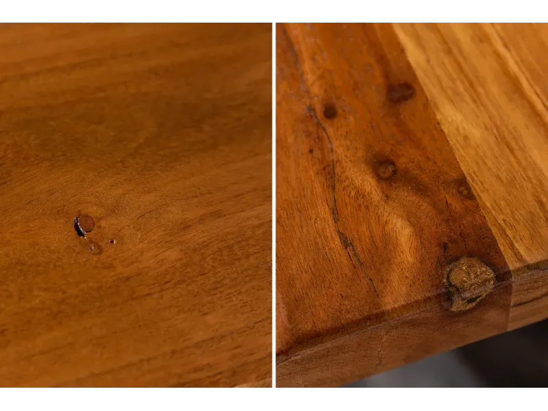 Table basse moderne 110cm coloris naturel et chromé en bois massif pas cher