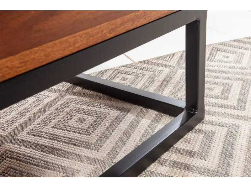 Table basse moderne 110cm coloris naturel et chromé en bois massif pas cher