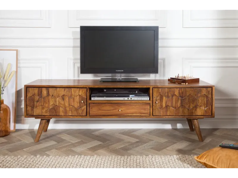 Meuble TV en Bois Massif Sheesham - Style Naturel