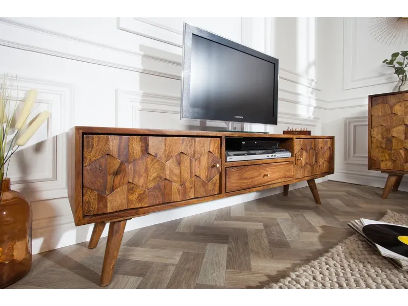 Meuble TV en Bois Massif Sheesham - Style Naturel