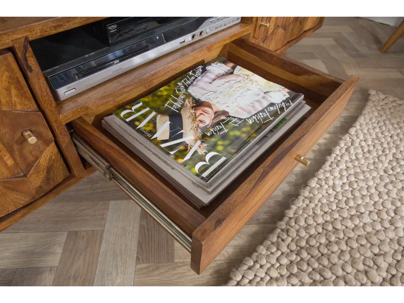 Meuble TV en Bois Massif Sheesham - Style Naturel