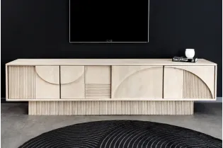 Meuble TV art déco 200cm en bois de manguier coloris blanc 2