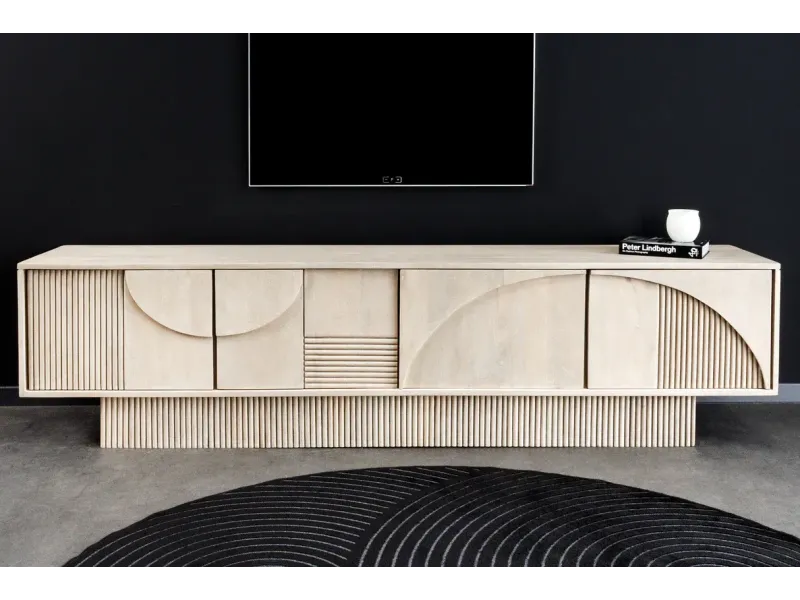 Meuble TV art déco 200cm en bois de manguier coloris blanc