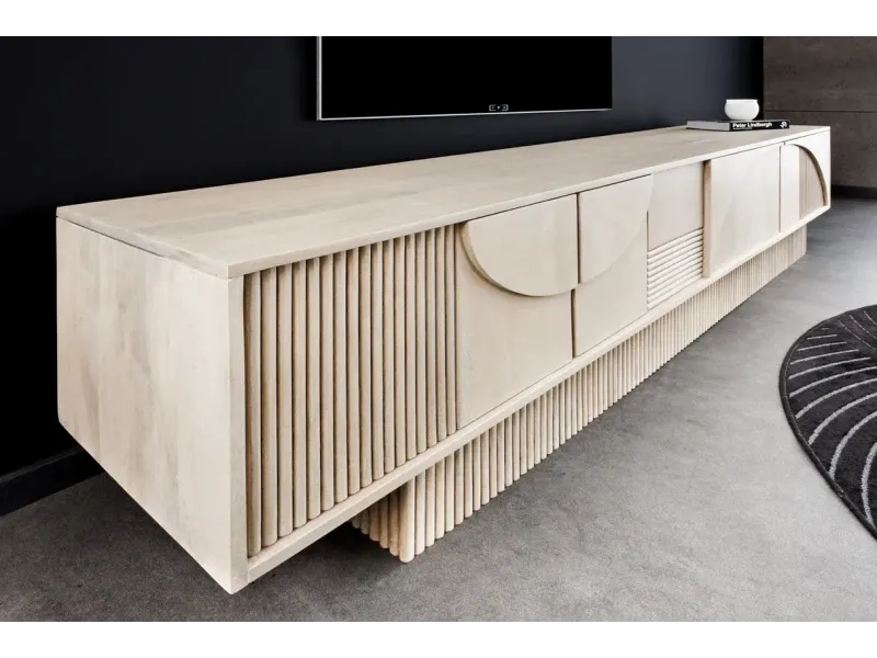 Meuble TV art déco 200cm en bois de manguier coloris blanc