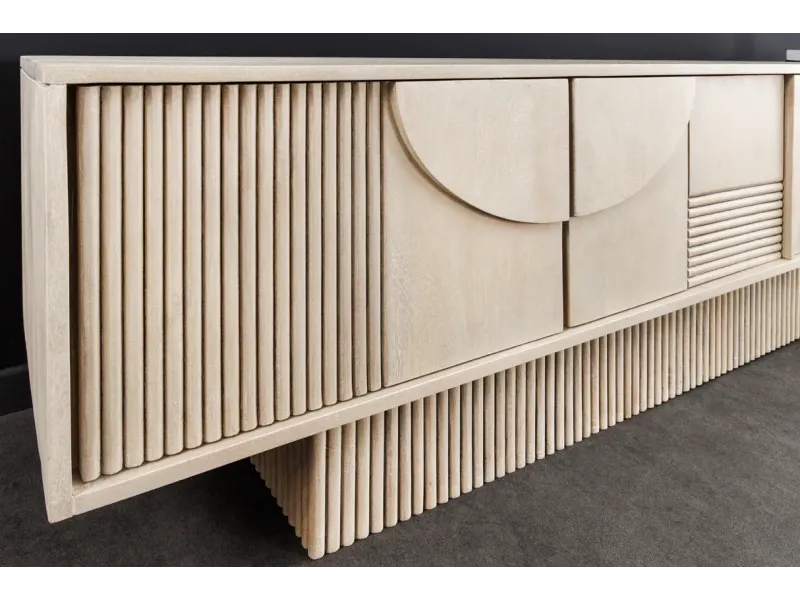 Meuble TV art déco 200cm en bois de manguier coloris blanc