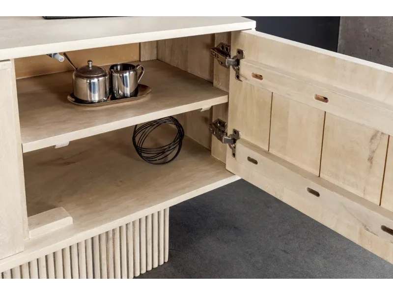 Meuble TV art déco 200cm en bois de manguier coloris blanc