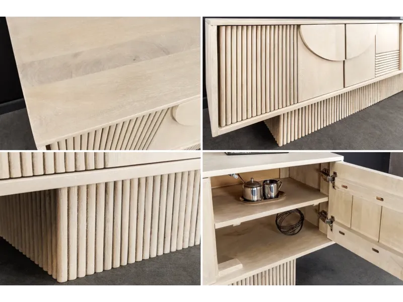 Meuble TV art déco 200cm en bois de manguier coloris blanc