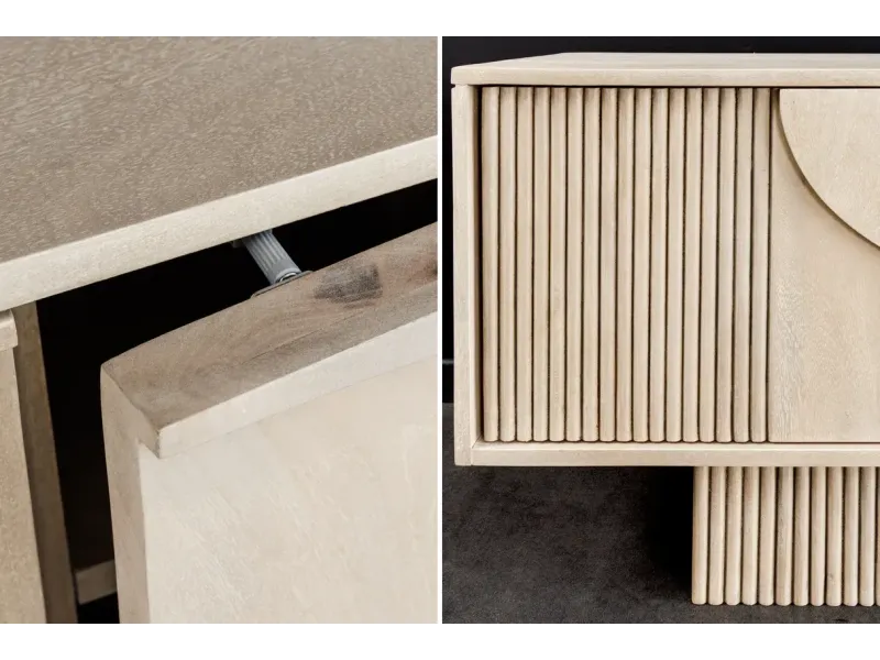 Meuble TV art déco 200cm en bois de manguier coloris blanc