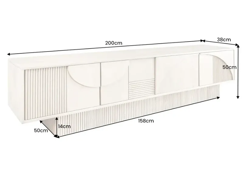 Meuble TV art déco 200cm en bois de manguier coloris blanc