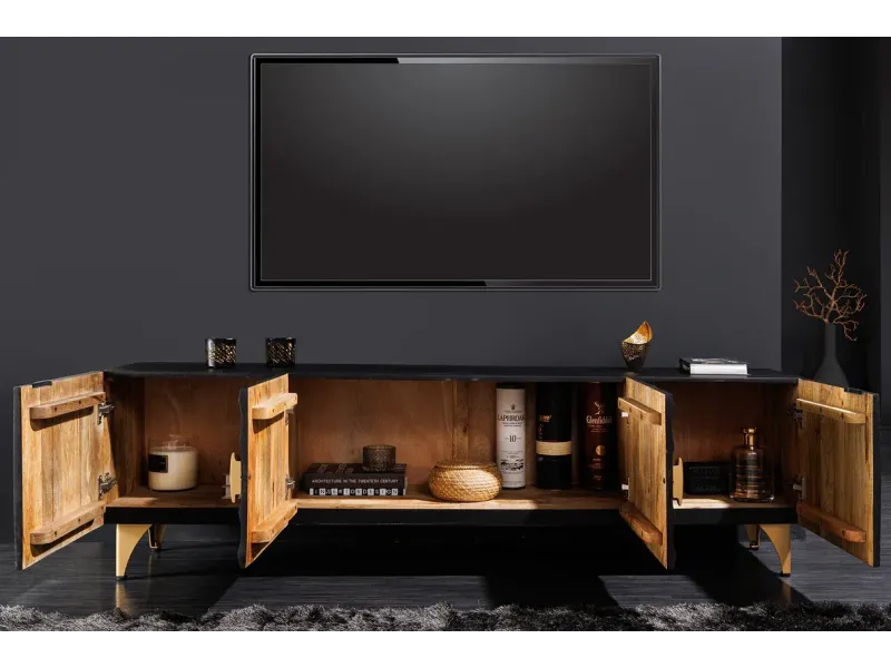 Meuble TV contemporain |Meuble TV sonoma foncé, avec étagère en ver...