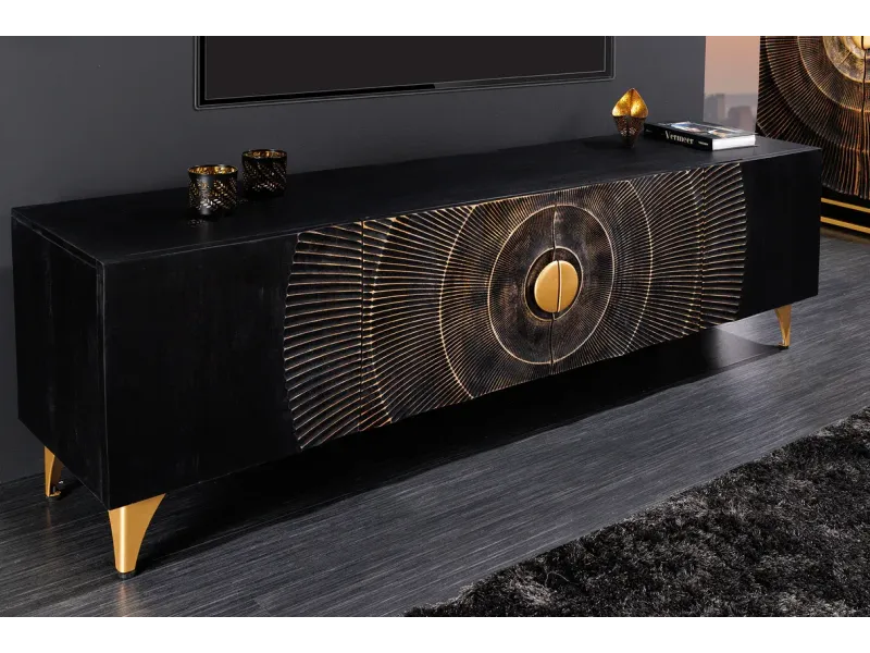 Meuble TV contemporain |Meuble TV sonoma foncé, avec étagère en ver...