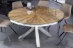 Table à Manger Ronde en Teck et Verre – Élégance Naturelle et Design Chromé Ø120 cm