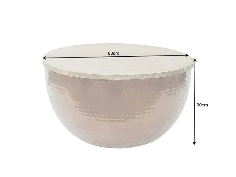 Table basse Orient Rangement Cuivre 60cm Ronde Bois d'Acacia Massif