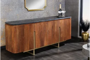 Buffet Gatsby marbre noir & bois manguier – Design chic| Bellozia